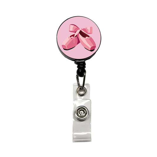 Ballet Shoes Pink with Bow Ballerina Retractable ID Key Card Name Tag Badge Holder with Clip