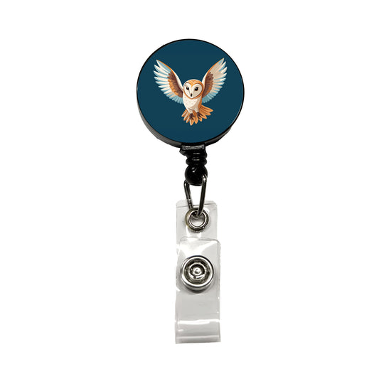 Barn Owl Bird Flying Retractable ID Key Card Name Tag Badge Holder with Clip