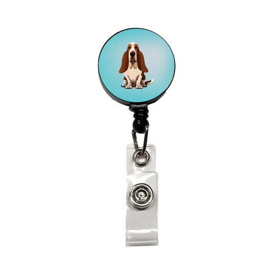 Basset Hound Dog Sitting Retractable ID Key Card Name Tag Badge Holder with Clip