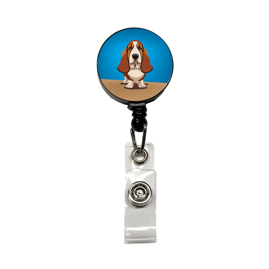 Basset Hound Staring Retractable ID Key Card Name Tag Badge Holder with Clip