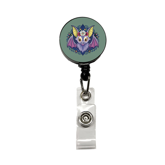 Bat Floral Flowers Halloween Retractable ID Key Card Name Tag Badge Holder with Clip