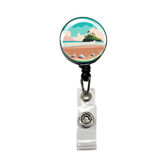 Beach Ocean Paradise Tropical Island Vacation Travel Retractable ID Key Card Name Tag Badge Holder with Clip