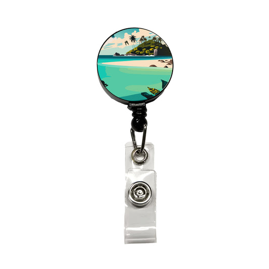 Beach Tropical Island Paradise Vacation Retractable ID Key Card Name Tag Badge Holder with Clip