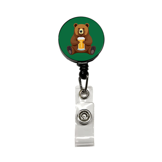 Bear Drinking Beer Sitting Funny Retractable ID Key Card Name Tag Badge Holder with Clip