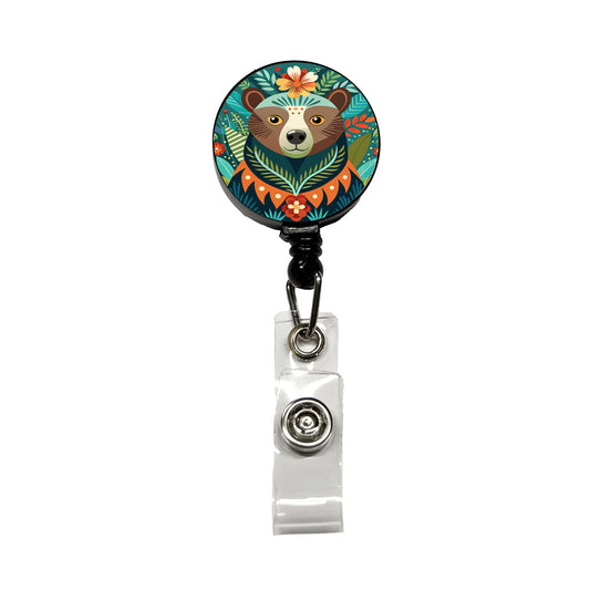 Bear Floral Flowers Retractable ID Key Card Name Tag Badge Holder with Clip