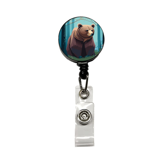 Bear in Forest Woodland Wilderness Retractable ID Key Card Name Tag Badge Holder with Clip