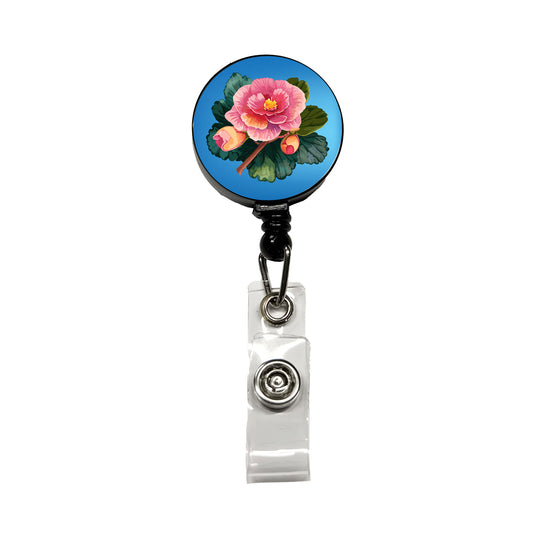 Begonia Flower Watercolor Retractable ID Key Card Name Tag Badge Holder with Clip