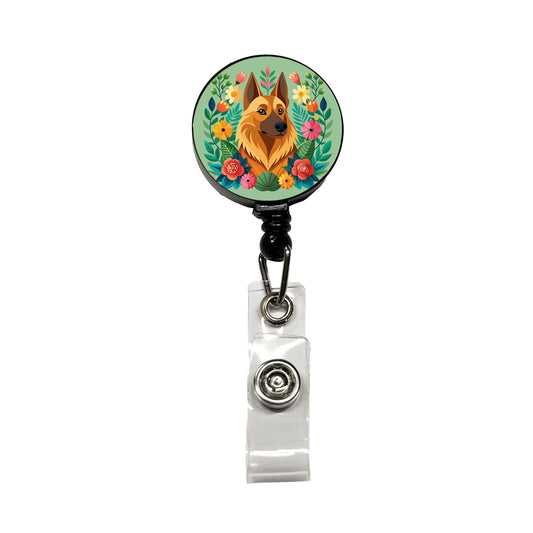 Belgian Shepherd Dog Floral Flowers Retractable ID Key Card Name Tag Badge Holder with Clip