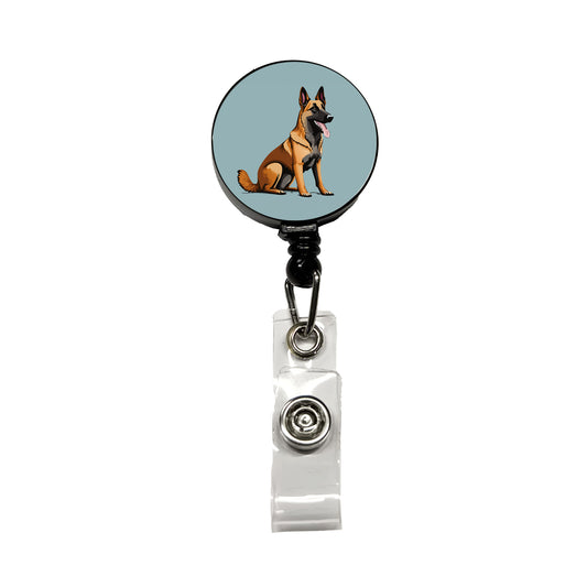 Belgian Shepherd Dog Sitting Retractable ID Key Card Name Tag Badge Holder with Clip