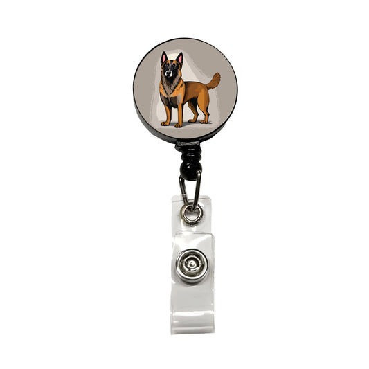 Belgian Shepherd Dog Standing Retractable ID Key Card Name Tag Badge Holder with Clip