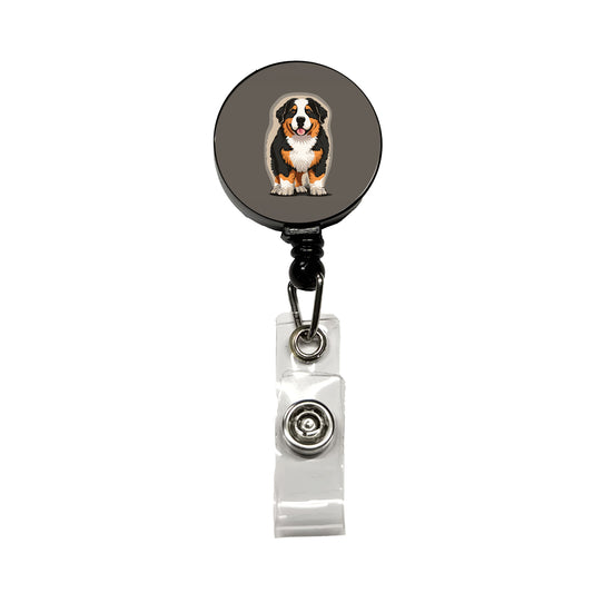 Bernese Mountain Dog Standing Retractable ID Key Card Name Tag Badge Holder with Clip