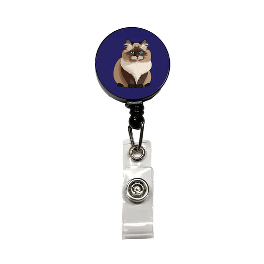 Birman Cat Sitting Retractable ID Key Card Name Tag Badge Holder with Clip