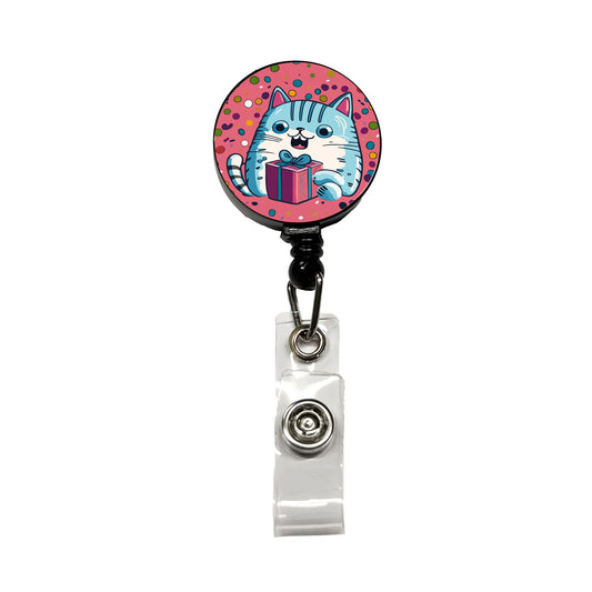 Birthday Cat Blue Funny Retractable ID Key Card Name Tag Badge Holder with Clip