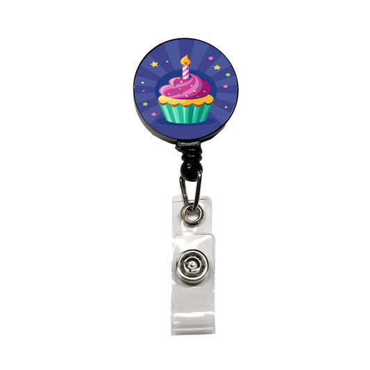 Birthday Cupcake with Candle Retractable ID Key Card Name Tag Badge Holder with Clip