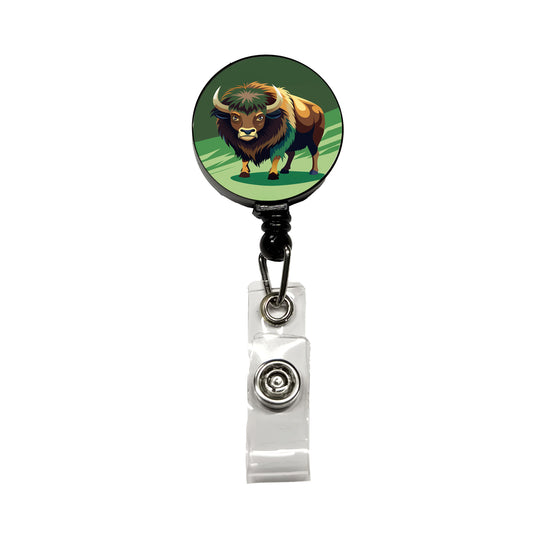 Bison Staring Retractable ID Key Card Name Tag Badge Holder with Clip