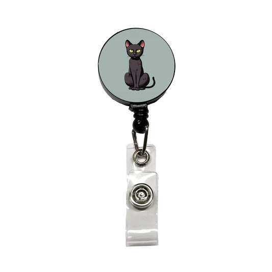 Black Bombay Cat Sitting Retractable ID Key Card Name Tag Badge Holder with Clip