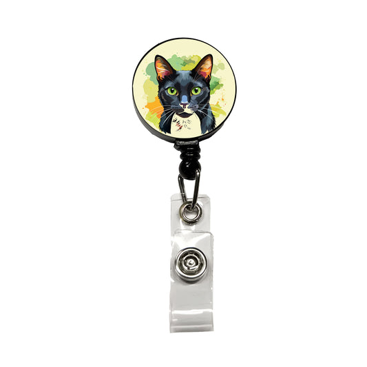 Black Cat Watercolor Retractable ID Key Card Name Tag Badge Holder with Clip