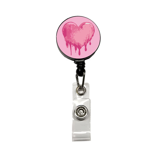 Bleeding Heart Pink Retractable ID Key Card Name Tag Badge Holder with Clip