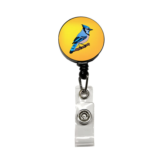 Blue Jay on Branch Retractable ID Key Card Name Tag Badge Holder with Clip