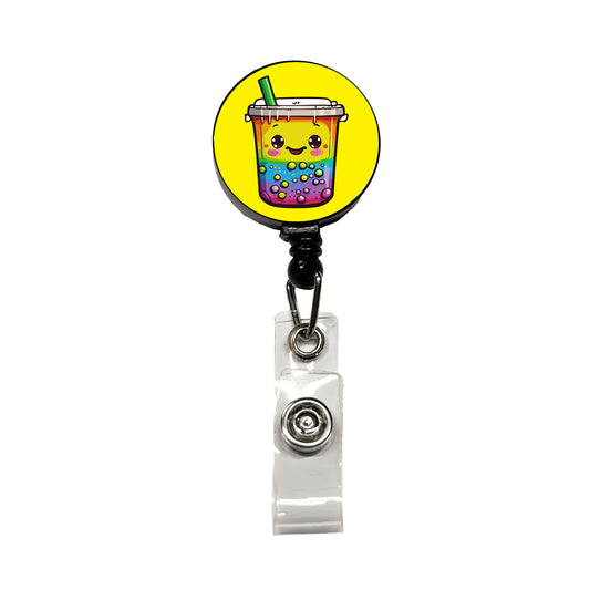 Boba Bubble Tea Rainbow Cute Retractable ID Key Card Name Tag Badge Holder with Clip