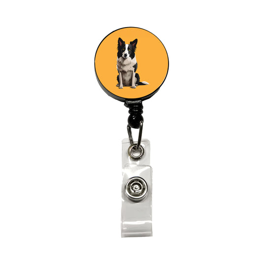 Border Collie Sitting Retractable ID Key Card Name Tag Badge Holder with Clip