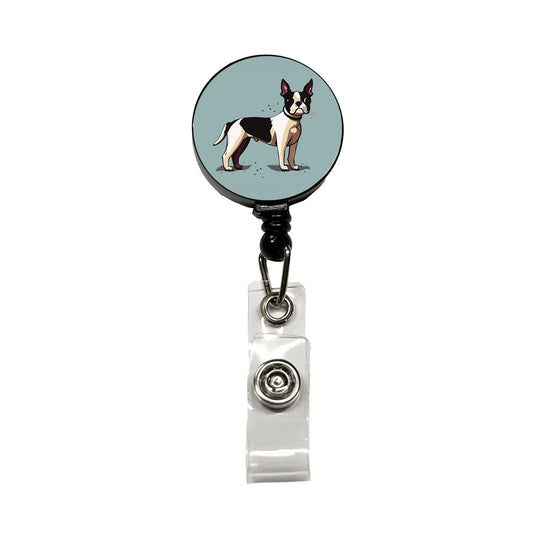 Boston Terrier Dog Standing Retractable ID Key Card Name Tag Badge Holder with Clip