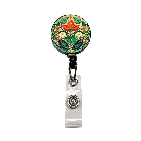 Botanical Floral Art Nouveau Design Retractable ID Key Card Name Tag Badge Holder with Clip