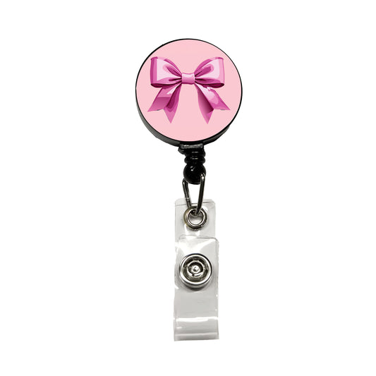 Bow Cheerleading Coquette Pink Retractable ID Key Card Name Tag Badge Holder with Clip