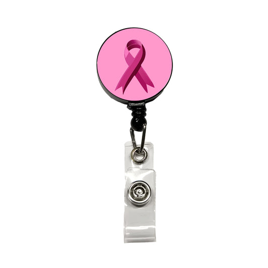 Breast Cancer Awareness Ribbon Pink Retractable ID Key Card Name Tag Badge Holder with Clip