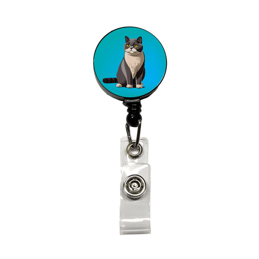 British Shorthair Cat Sitting Retractable ID Key Card Name Tag Badge Holder with Clip