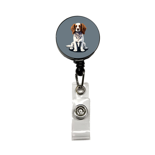 Brittany Spaniel Dog Sitting Retractable ID Key Card Name Tag Badge Holder with Clip