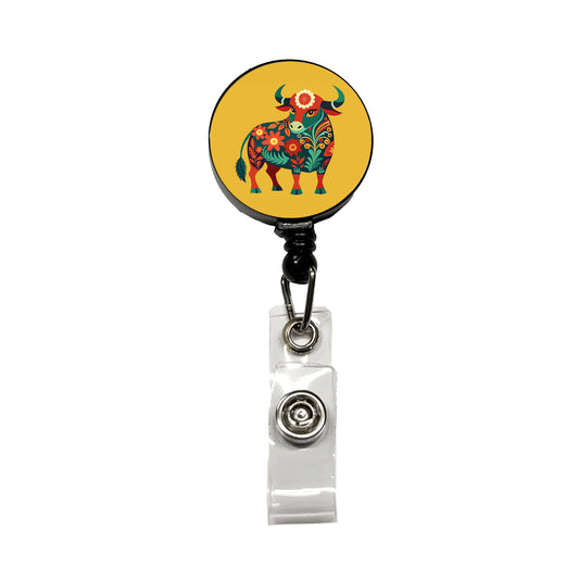 Bull Cow Floral Flowers Retractable ID Key Card Name Tag Badge Holder with Clip
