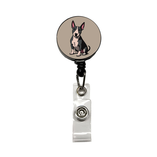 Bull Terrier Dog Sitting Retractable ID Key Card Name Tag Badge Holder with Clip