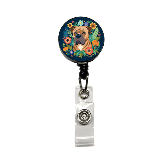 Bullmastiff Dog Floral Flowers Retractable ID Key Card Name Tag Badge Holder with Clip