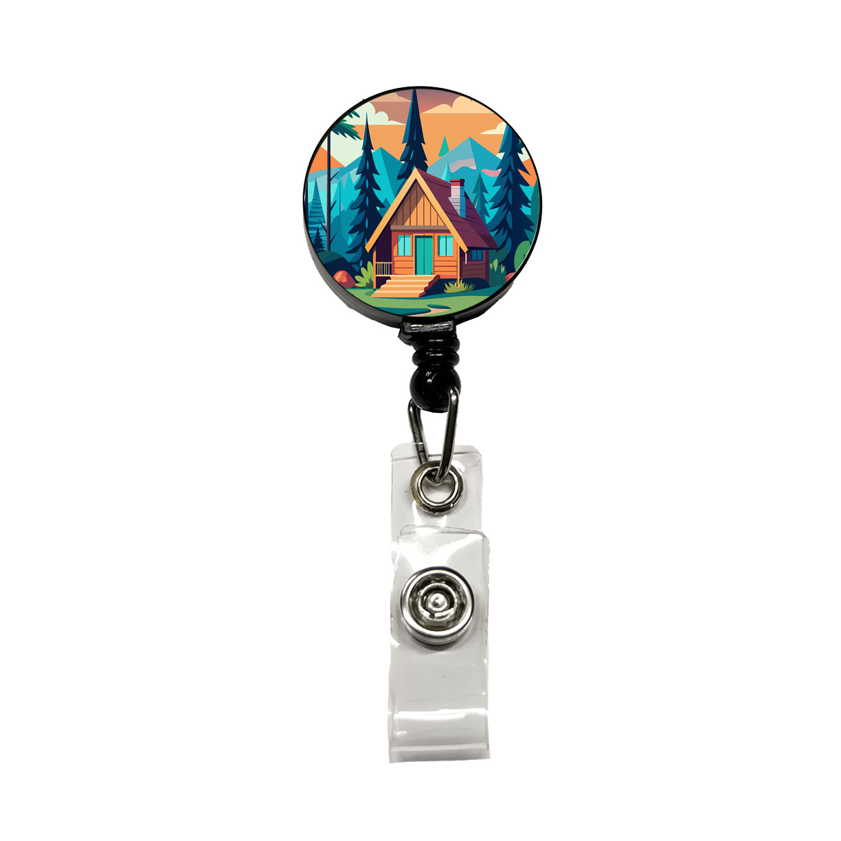 Cabin in the Forest Rustic Log Retractable ID Key Card Name Tag Badge Holder with Clip