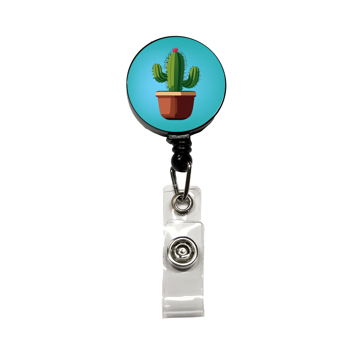 Cactus in Pot Retractable ID Key Card Name Tag Badge Holder with Clip