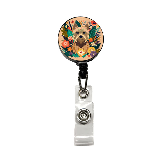 Cairn Terrier Dog Floral Flowers Retractable ID Key Card Name Tag Badge Holder with Clip