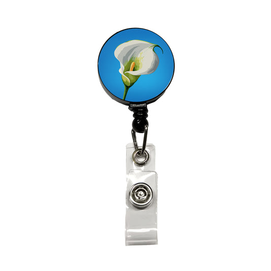 Calla Lily Flower White Retractable ID Key Card Name Tag Badge Holder with Clip
