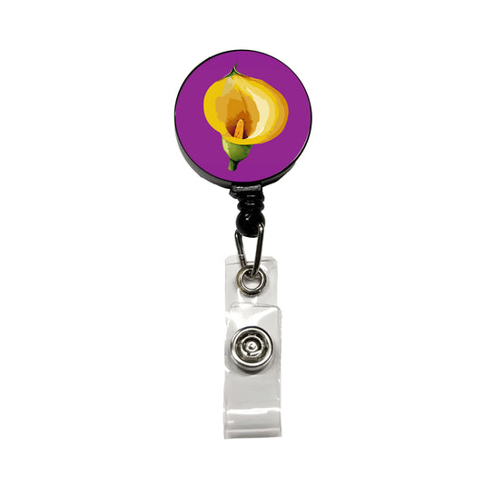 Calla Lily Flower Yellow Retractable ID Key Card Name Tag Badge Holder with Clip