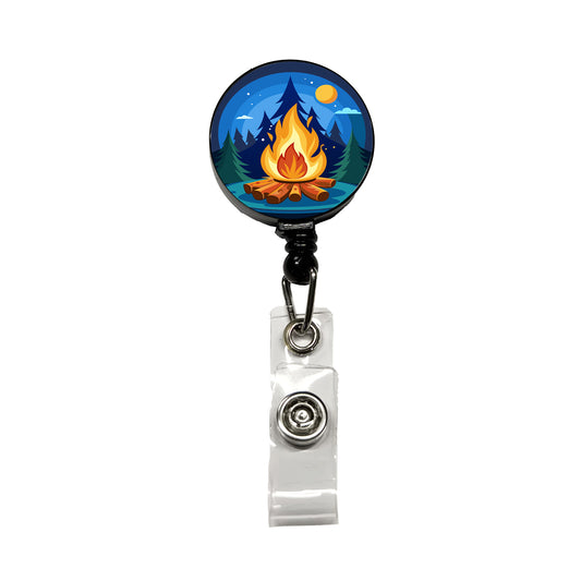 Camp Fire Camping Retractable ID Key Card Name Tag Badge Holder with Clip