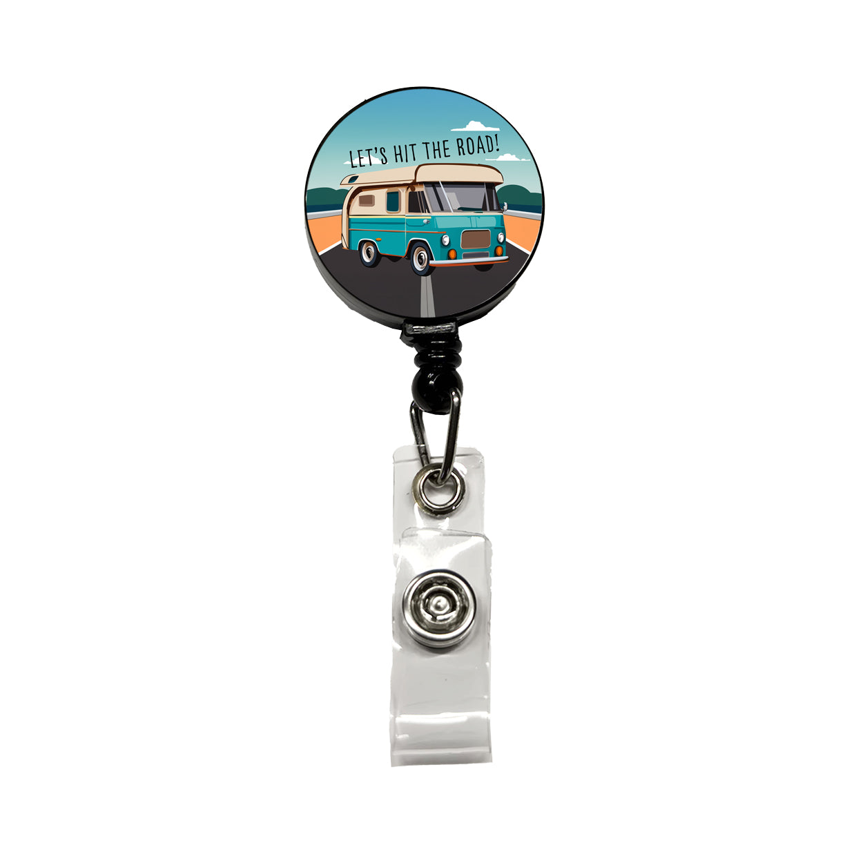 Camper RV Retro Vintage Traveling Hit the Road Camping Retractable ID Key Card Name Tag Badge Holder with Clip