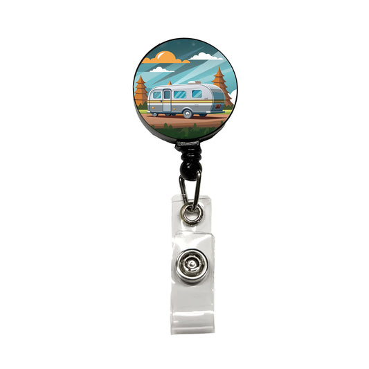 Camper RV Trailer Traveling Road Trip Retractable ID Key Card Name Tag Badge Holder with Clip