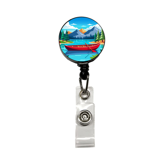 Canoe on Lake Red Retractable ID Key Card Name Tag Badge Holder with Clip