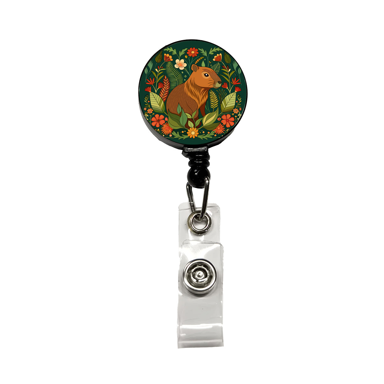 Capybara Botanical Art Nouveau Retractable ID Key Card Name Tag Badge Holder with Clip