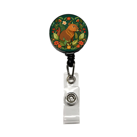 Capybara Botanical Art Nouveau Retractable ID Key Card Name Tag Badge Holder with Clip