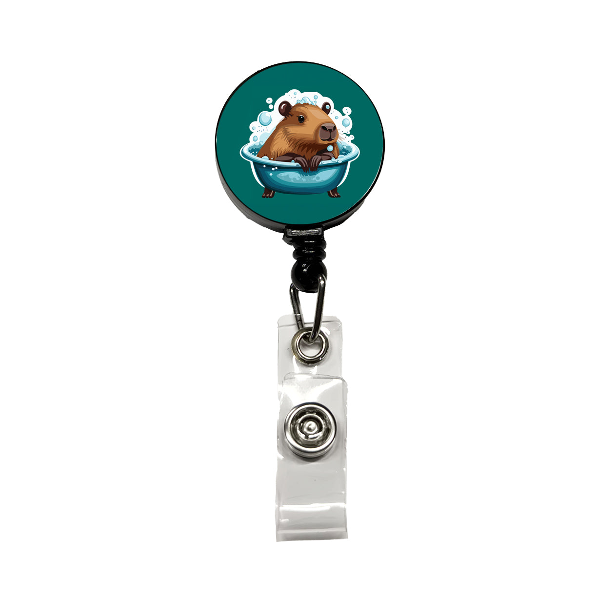 Capybara in Bubble Bath Bathing Funny Retractable ID Key Card Name Tag Badge Holder with Clip