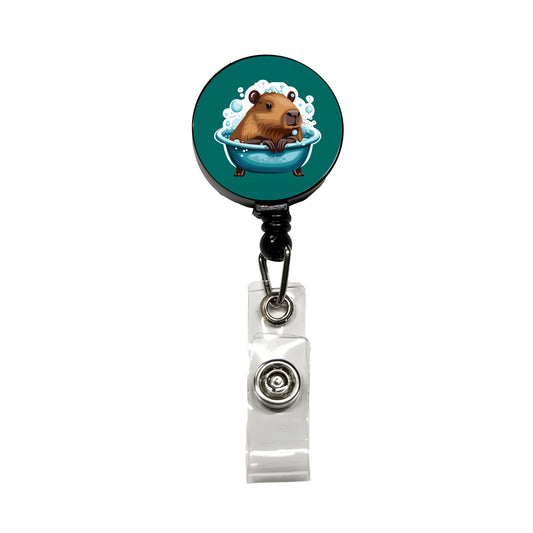 Capybara in Bubble Bath Bathing Funny Retractable ID Key Card Name Tag Badge Holder with Clip