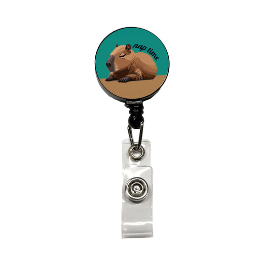 Capybara Nap Time Napping Sleeping Tired Retractable ID Key Card Name Tag Badge Holder with Clip