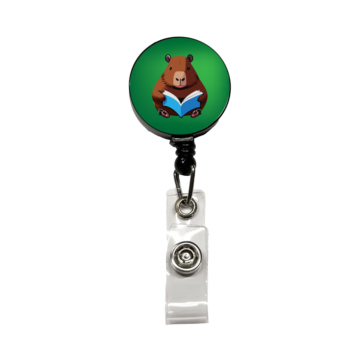 Capybara Reading Book Reader Retractable ID Key Card Name Tag Badge Holder with Clip
