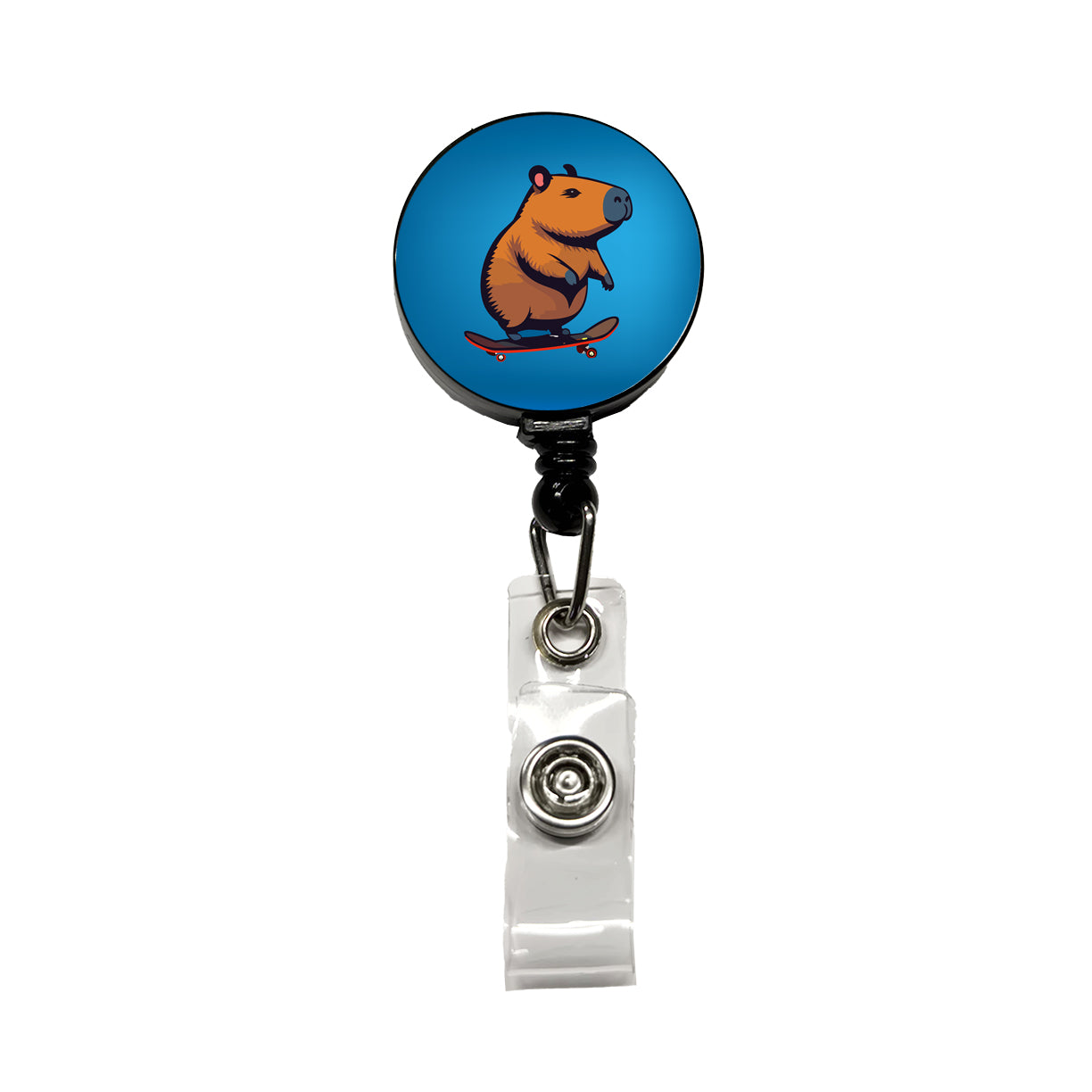 Capybara Riding Skateboard Skater Funny Retractable ID Key Card Name Tag Badge Holder with Clip